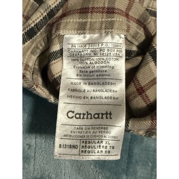 Carhartt Shirt Mens XL Plaid Flannel Brown Button Up Midweight Work Cotton - Picture 5 of 7